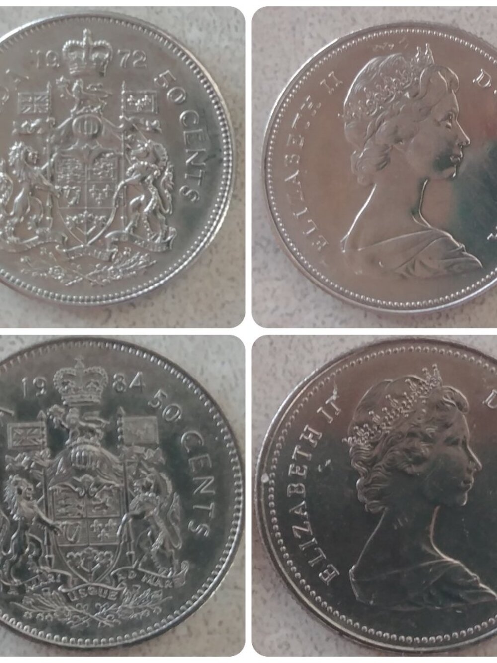 Set of 1972 & 1984 Canadian Fifty Cent Pieces ,Good Condition